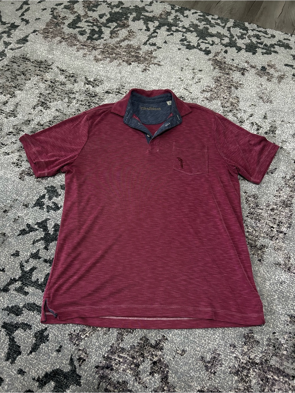 Caribbean Men's Heather Burgundy Polo with Contrast Collar